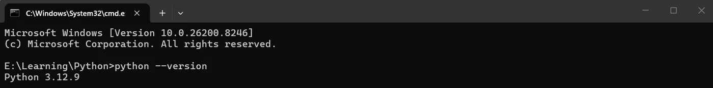 Command Prompt: python version check in your project folder