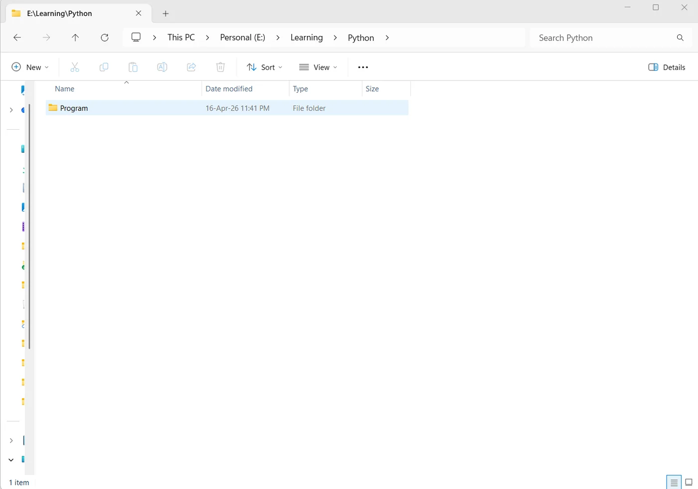 Create a dedicated folder for your program