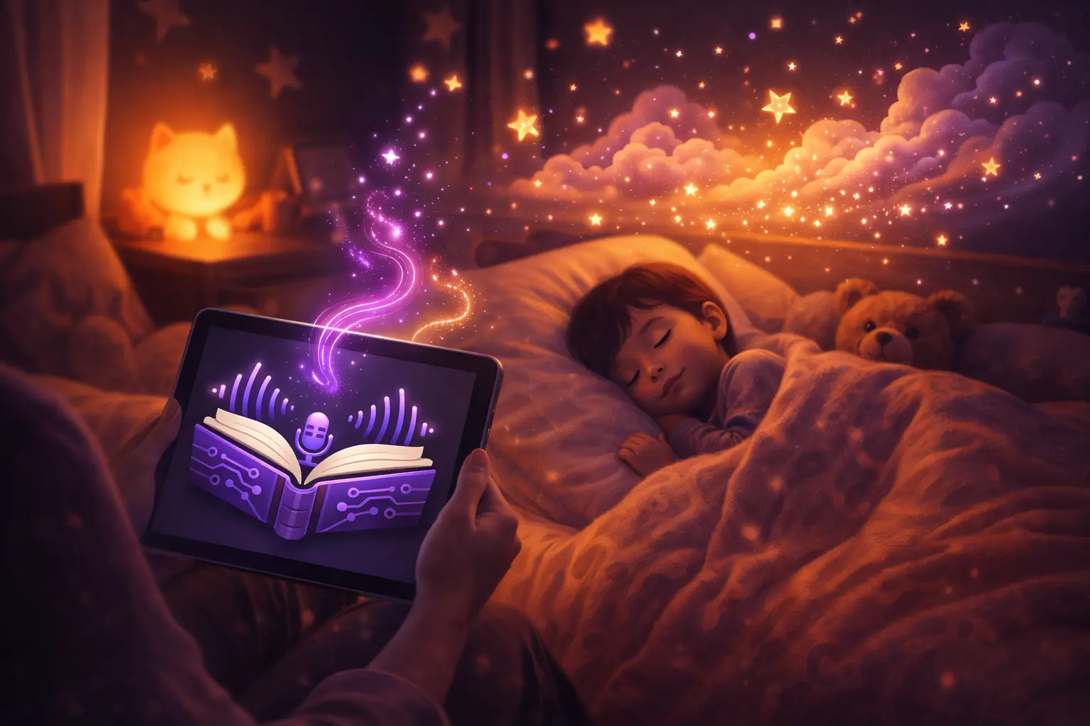 Bedtime story style narration output